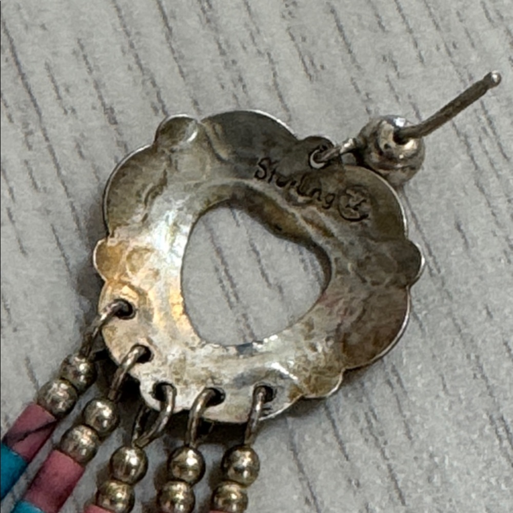 Navajo Sterling Silver Heart Earrings with Long Multi Stone Dangles - Picture 2 of 2